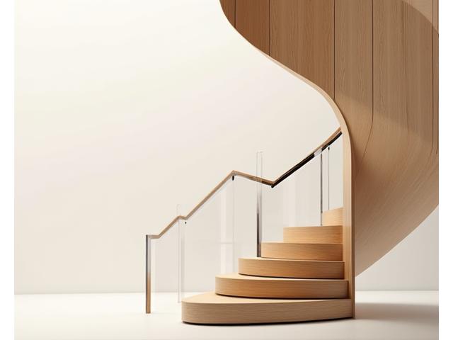 Escalier hélicoïdal en frêne avec rampe en métal